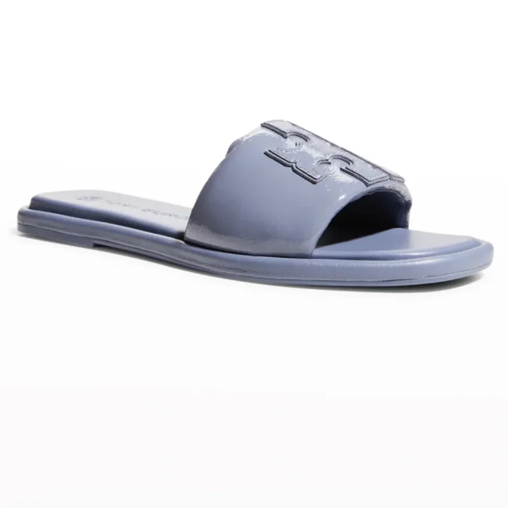 Tory Burch Double T Logo Flat Slide Sandals - Picture 2 of 9